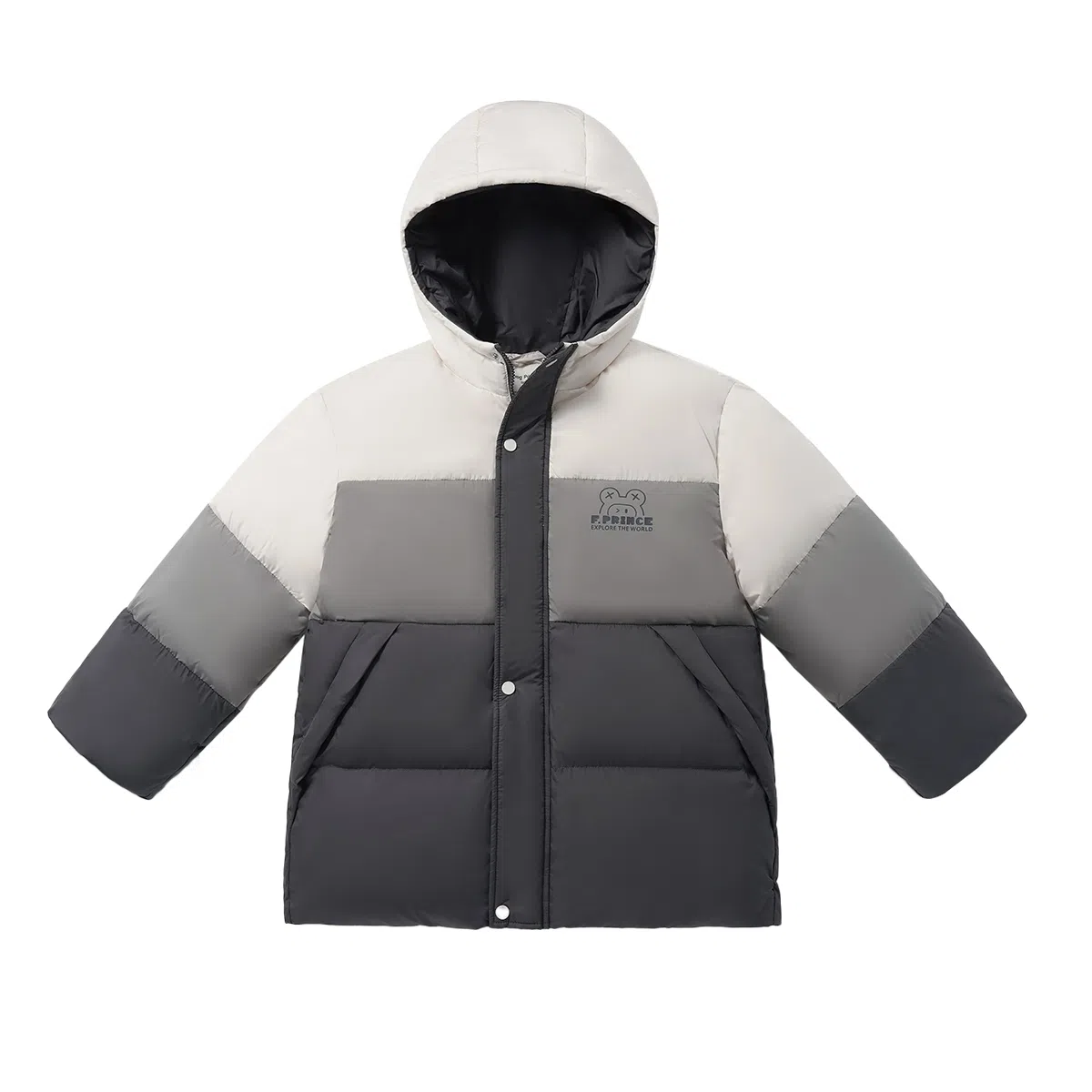 青蛙王子 时尚拼色拉链连帽保暖长袖羽绒服 中小童