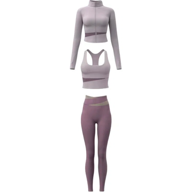 欧迪芬  欧若风蜜桃拼色三件套裸感无缝外套免穿胸垫文胸背心瑜伽裤速干跑步健身服套装出游运动普拉提臀高腰高弹力显瘦  瑜伽套装  女款