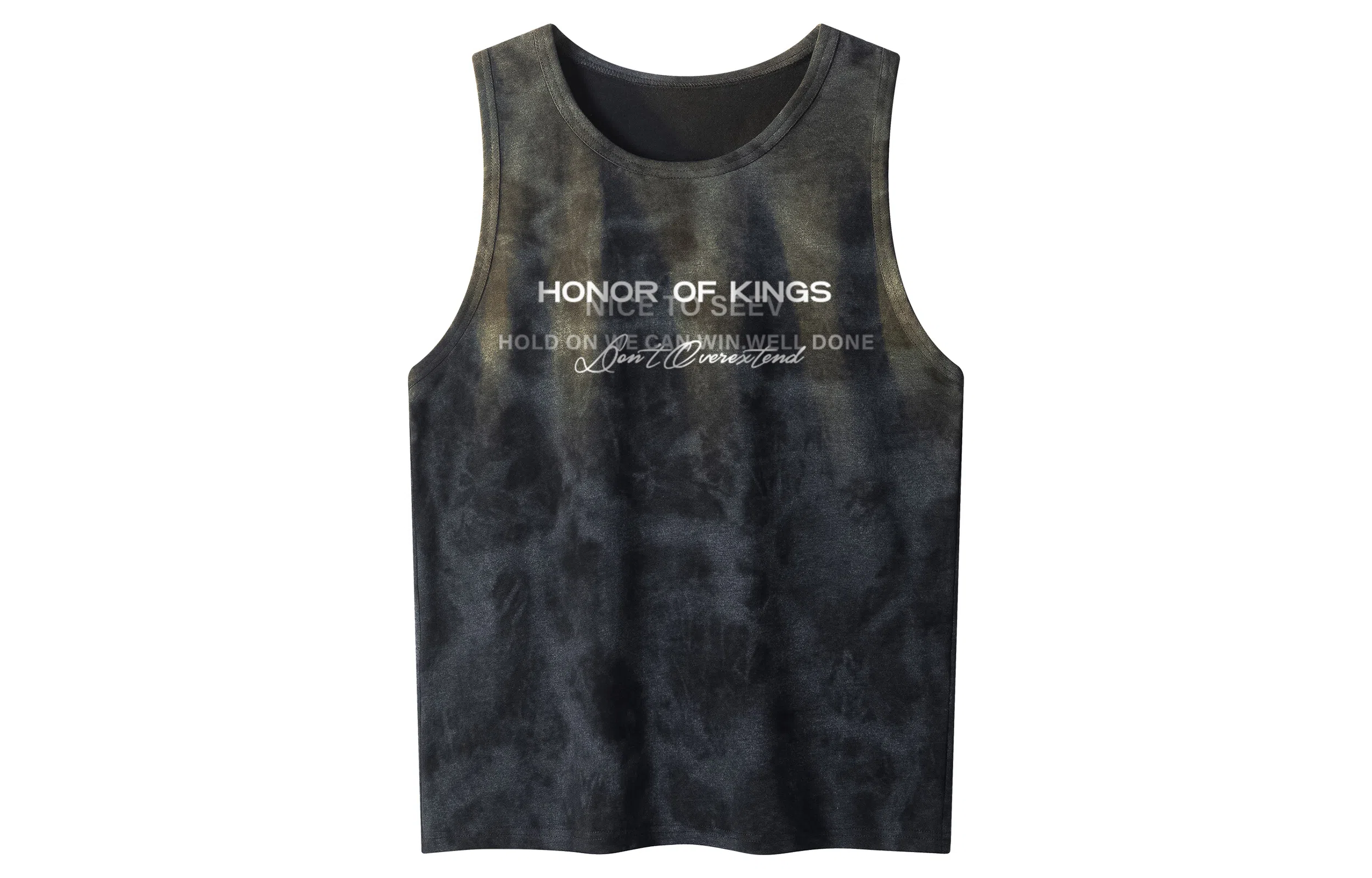 王者荣耀 标语款 美式复古扎染圆领字母宽松舒适百搭居家运动健身显肌肉透气排汗休闲背心 男女同款