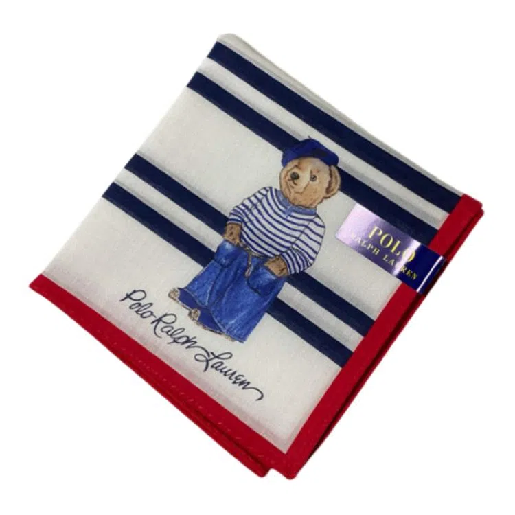 Polo Ralph Lauren Colorblock Bear Embroidered Cotton Scarf Blue