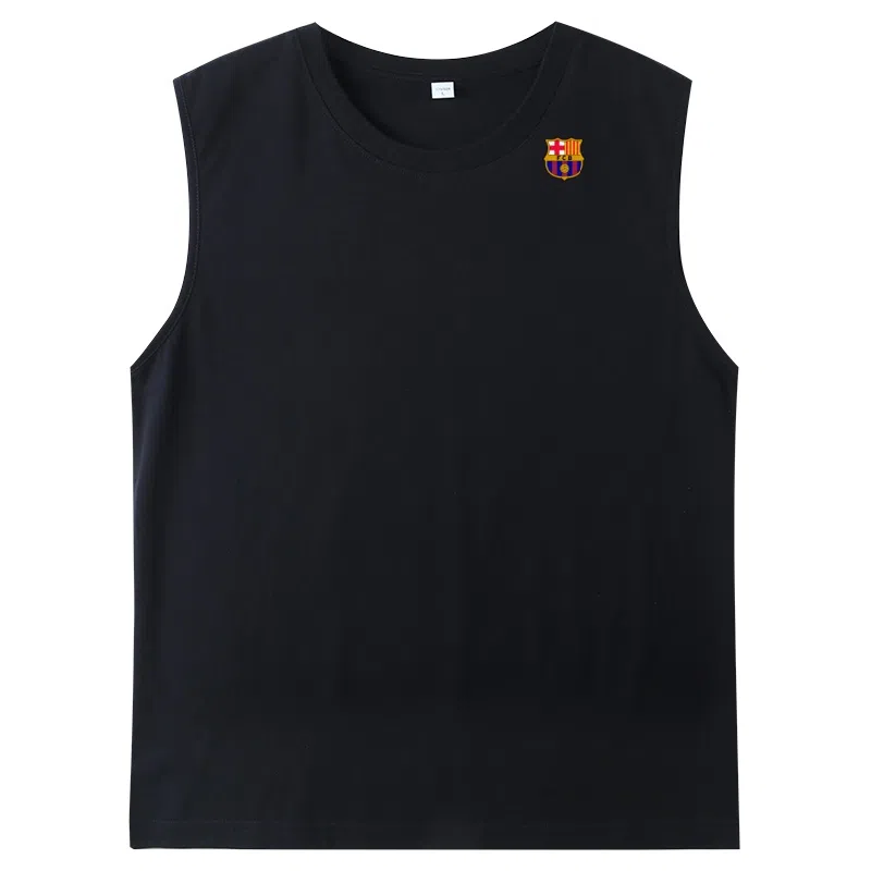 巴塞罗那足球俱乐部 重磅纯棉男士高端精梳棉篮球服加大码无袖背心 男女同款