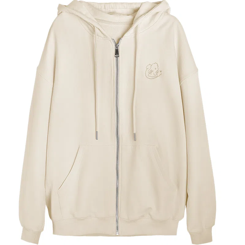 兔半眠 纯色拉链连帽卫衣制服上装 女款