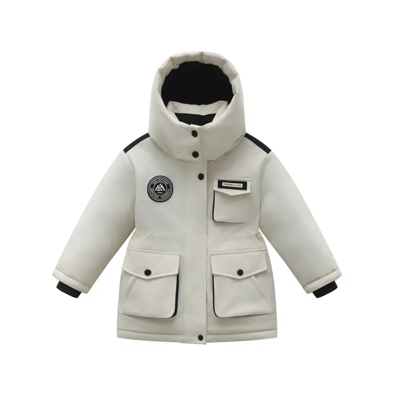 鸭鸭 连帽拉链中长款羽绒服 中小童