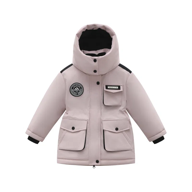 鸭鸭 连帽拉链中长款羽绒服 中小童