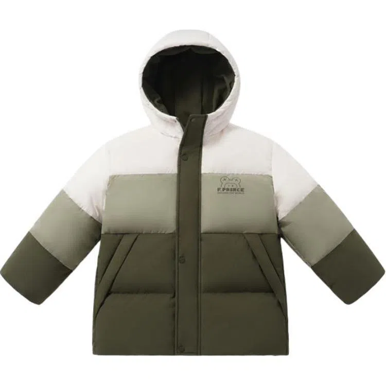 青蛙王子 时尚拼色拉链连帽保暖长袖羽绒服 中小童