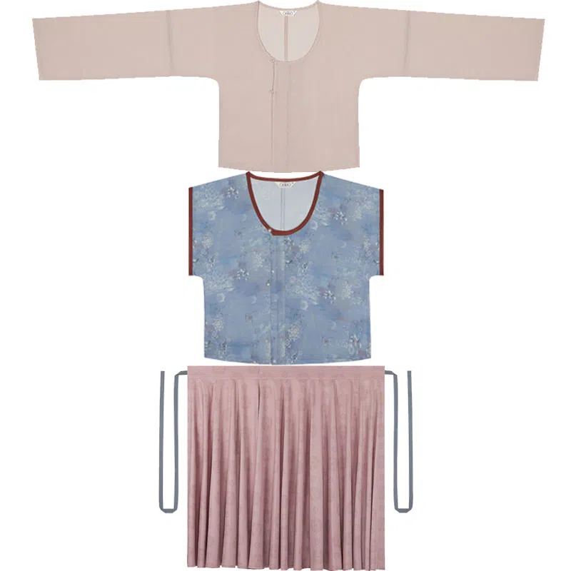 织造司 碧城 唐制拼色印花唐褙子圆领衫八破裙三套装原创汉服 女款