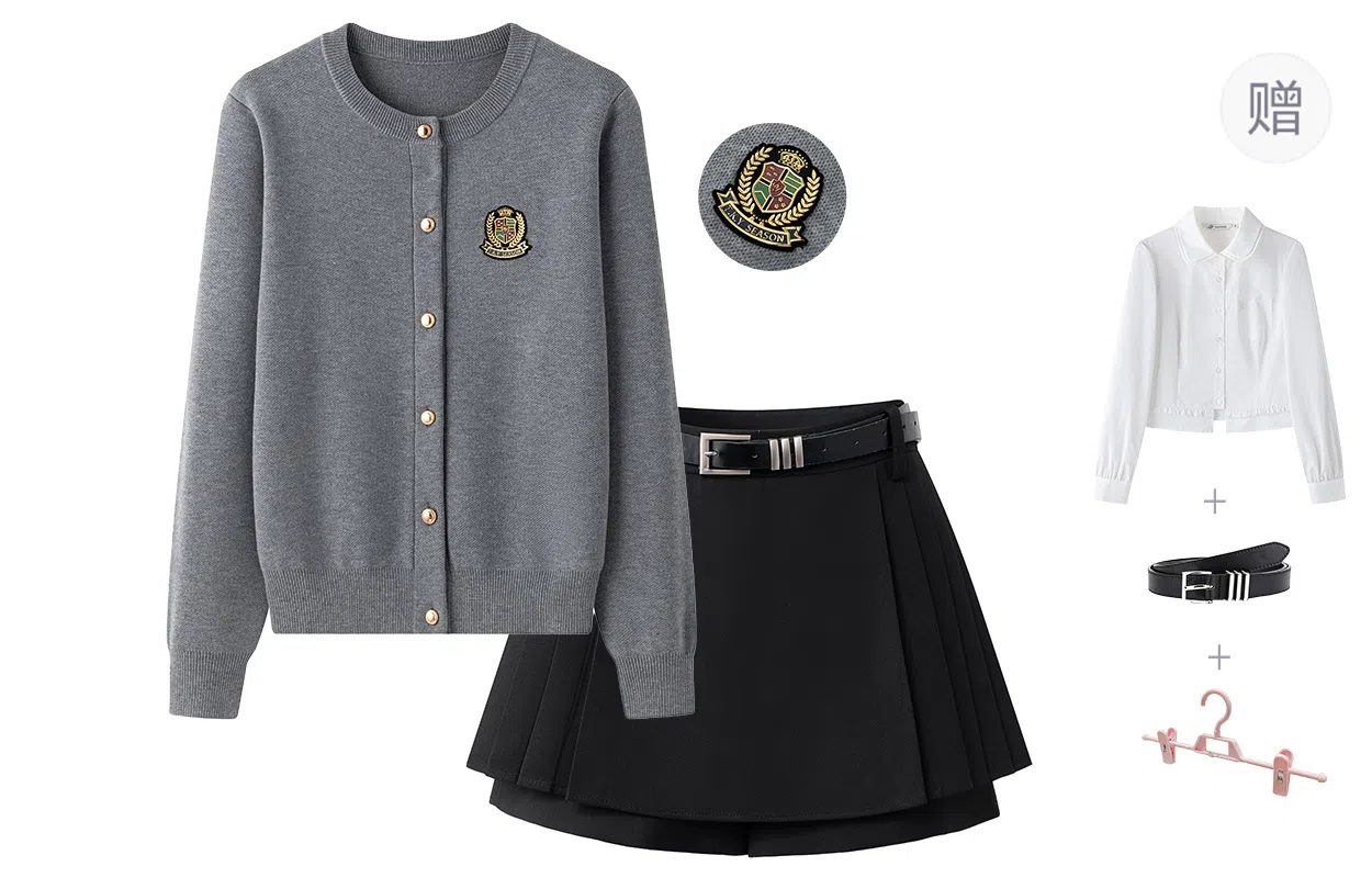 东鲸岁时记 慵懒学院风单排扣简约上衣舒适纯色短裙裙装套装 女款