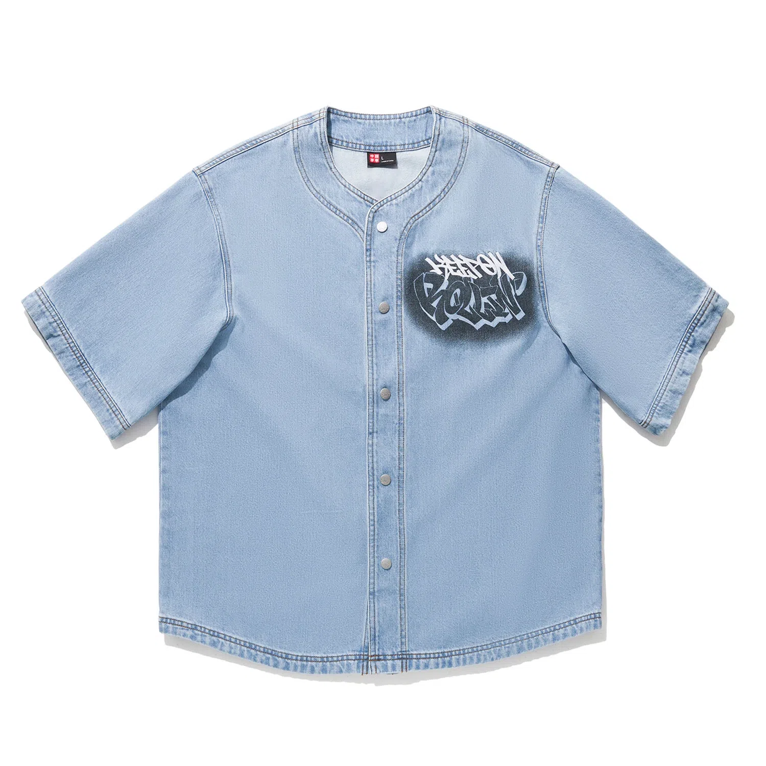 中国李宁 字母单排扣柔软舒适透气百搭短袖牛仔外套 男款 浅蓝色