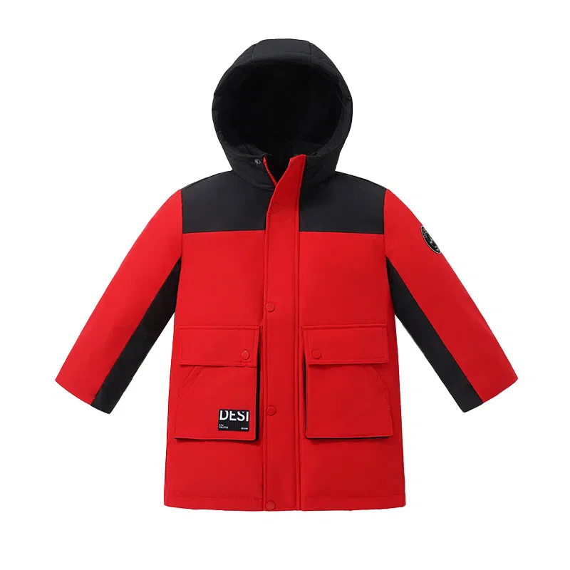 青蛙王子 时尚洋气连帽落肩拼色长袖羽绒服 青少年