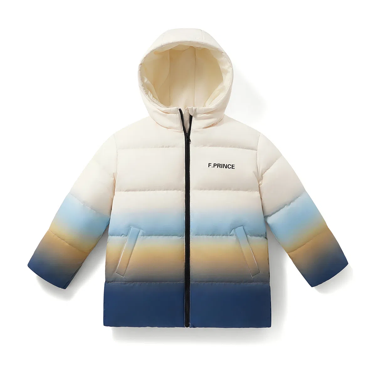 青蛙王子 连帽渐变拼色拉链长袖羽绒服 花浅蓝 中小童