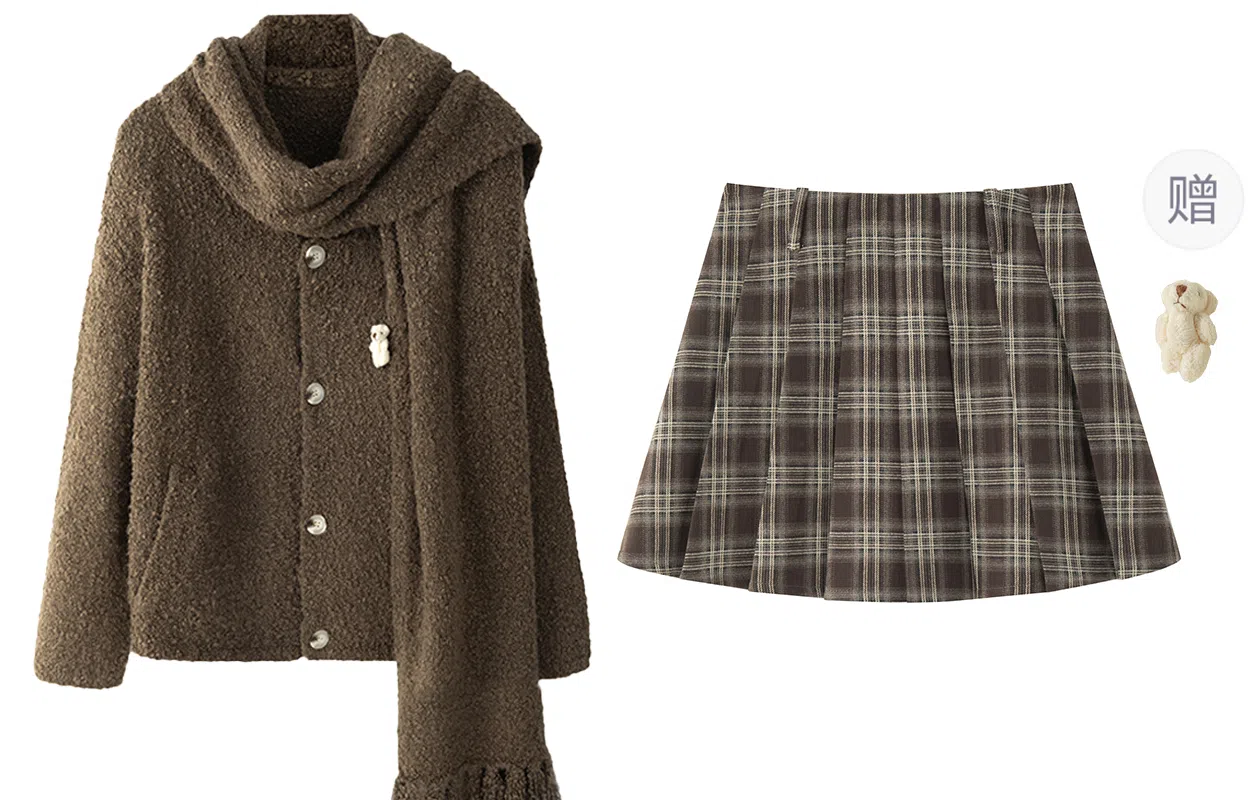 东鲸岁时记 学院风宽松韩系穿搭针织衫格纹气质半身裙裙装套装 女款