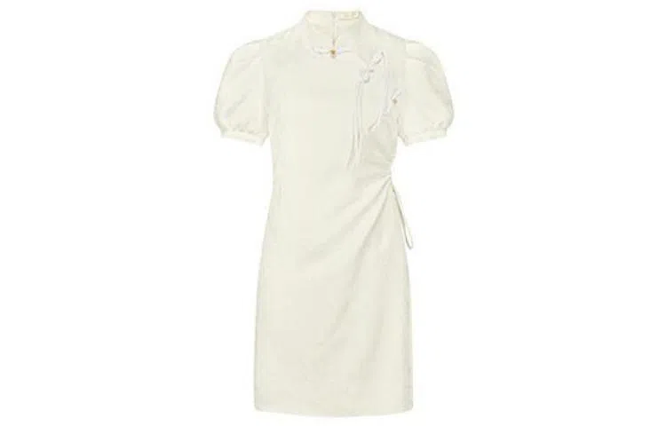 美洋 琼枝挽月裙自带书卷气~琵琶扣短袖提花短裙旗袍 女款