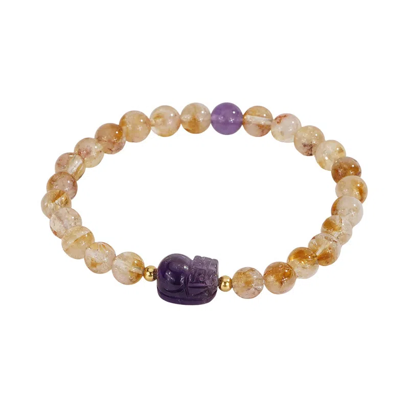 遇点 时尚轻奢风貔貅 #好运时尚简约优雅精致高级感设计手饰品 精美礼盒天然 黄水晶 手串 女款