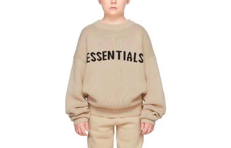 Fear of God Essentials FW21 Kids BeigeLinen Pullover Sweater Logo