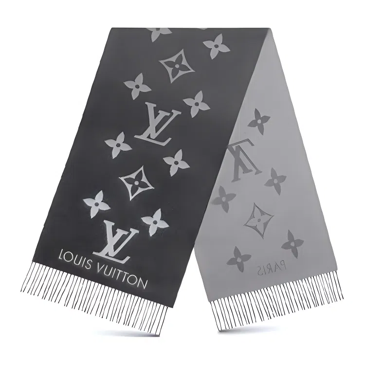 Louis Vuitton Classic Logo Cashmere Scarf Gray Black