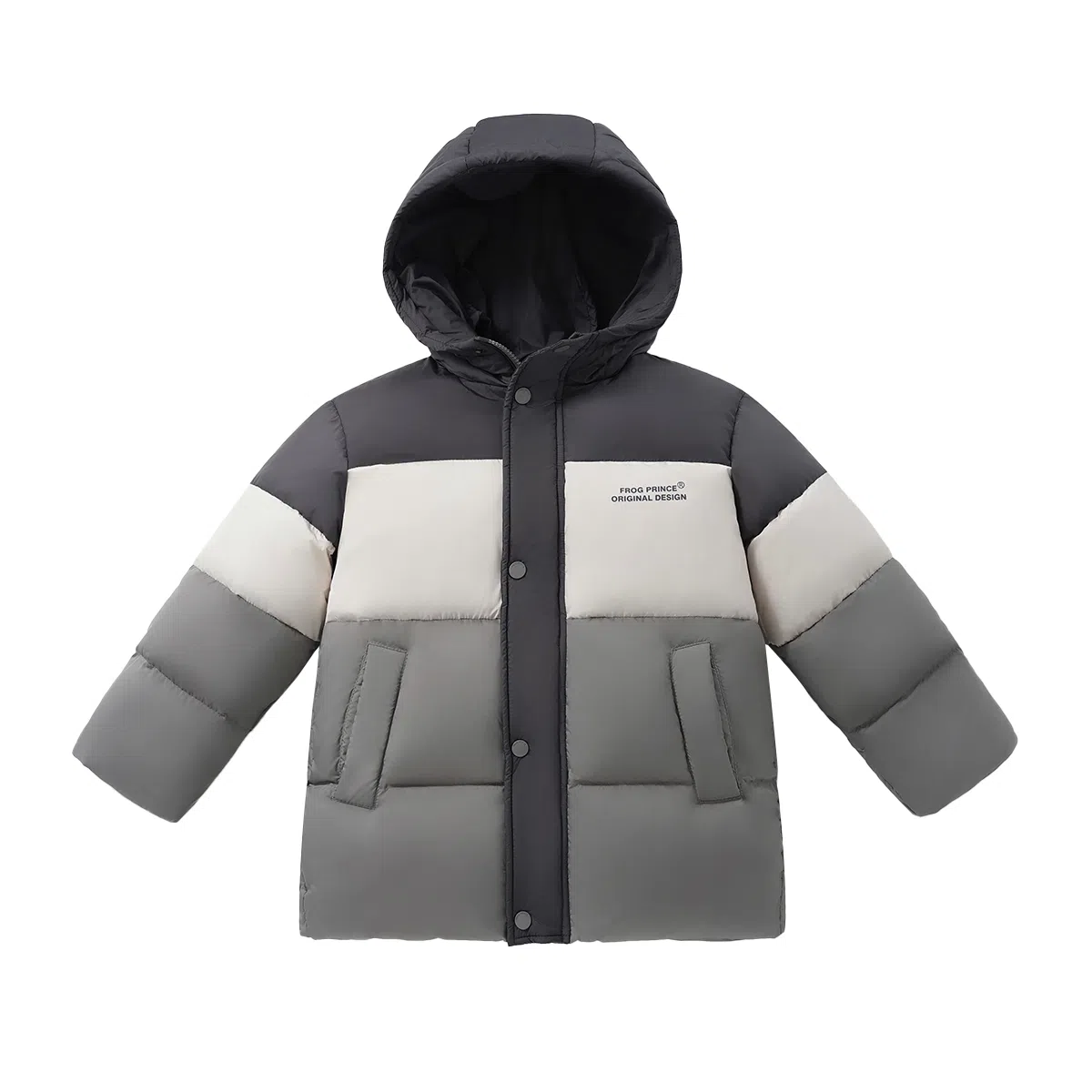 青蛙王子 拼色连帽亲肤羽绒服 青少年