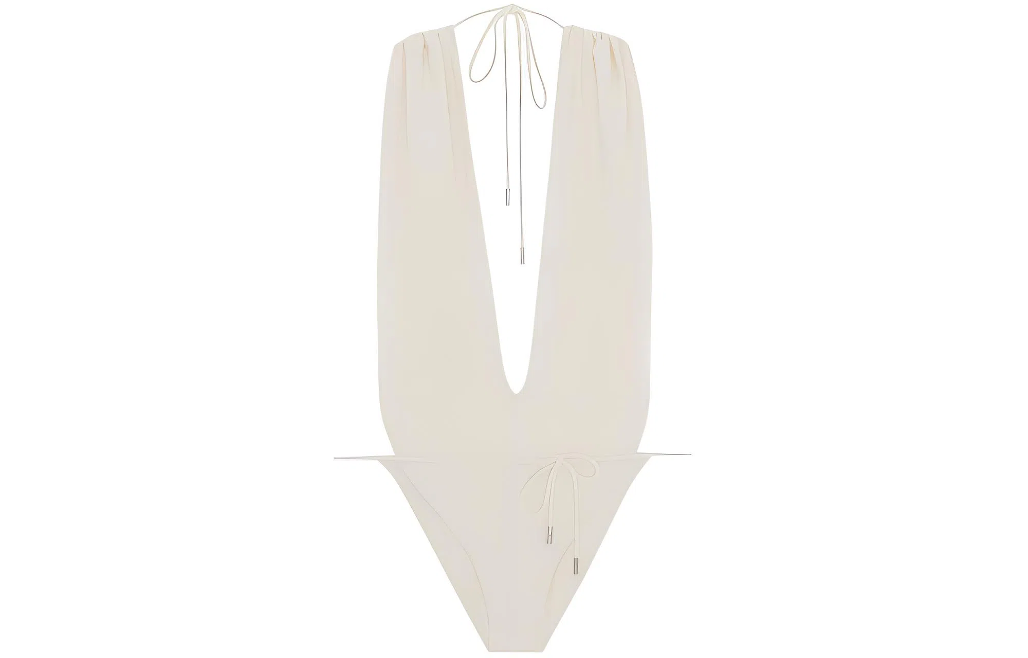 Saint Laurent V-Neck Tie Triangle Swimsuit Cream White