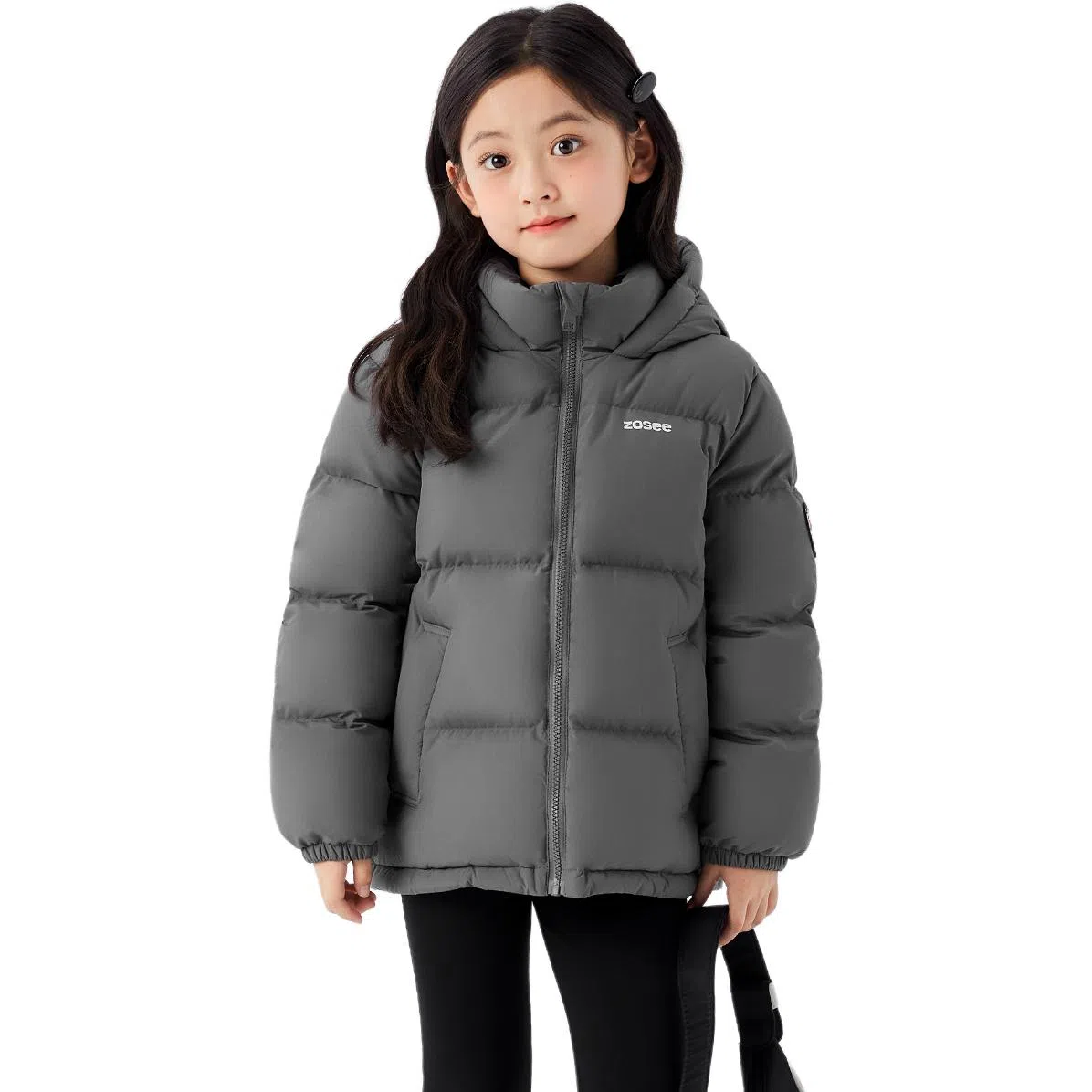 左西 连帽简约字母长袖羽绒服 儿童款