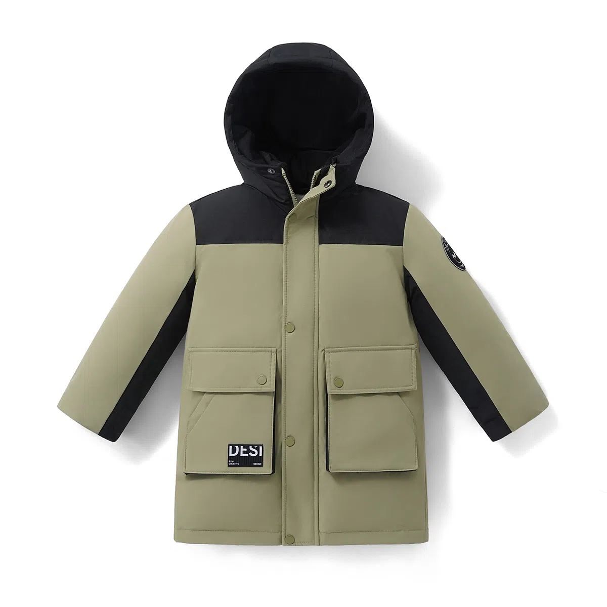 青蛙王子 时尚洋气连帽落肩拼色长袖羽绒服 青少年