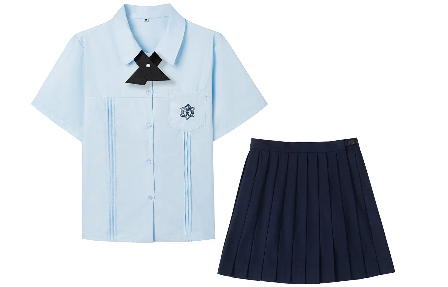 九条喵 尖领短袖衬衫格子图案短裙制服 女款