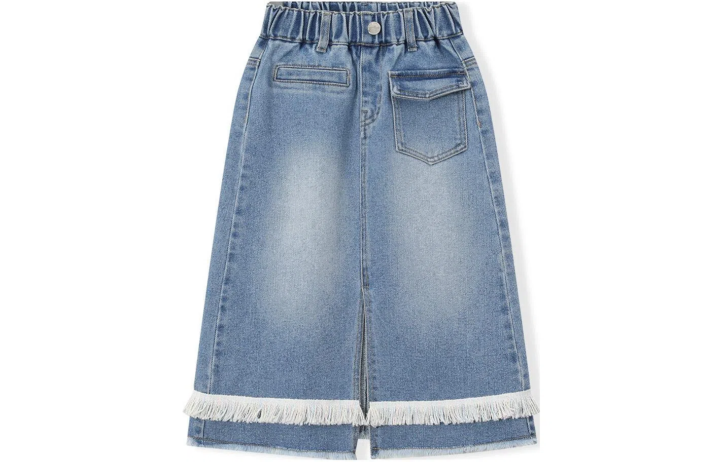 梦特娇 童装 纯色高腰毛边休闲半身裙 女童 牛仔蓝