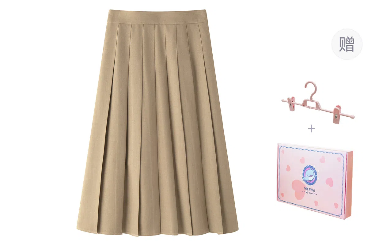 东鲸岁时记 学院风时尚纯色中腰百褶长款半身休闲长裙 女款 棕色
