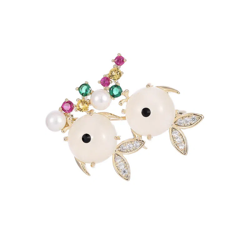 山一丸 国风别针复古 胸花多用途防走光固定衣服可爱吐泡泡金鱼 铜 胸针 女款