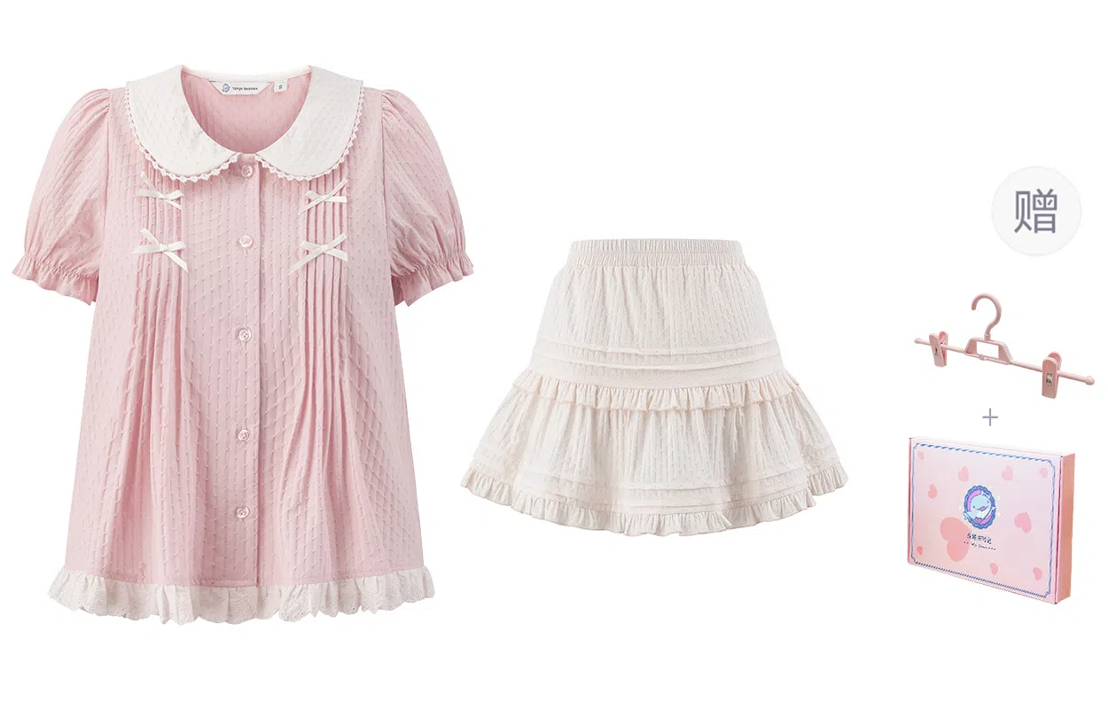 东鲸岁时记 高级感洋气短袖衬衫蛋糕小个子半身裙裙装套装 女款 礼盒装