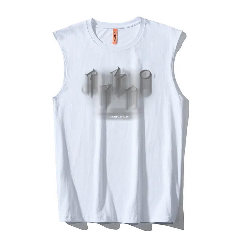 乱步 纯棉美式字母渐变嘻哈街头无袖坎肩夏季运动背心 男女同款