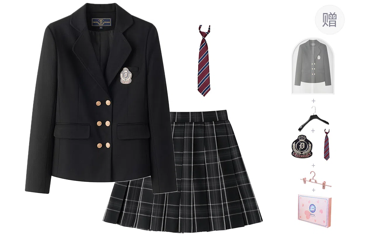 东鲸岁时记 学院风收腰高智感穿搭西服学生职场通勤收腰百褶裙半裙制服 女款 黑色