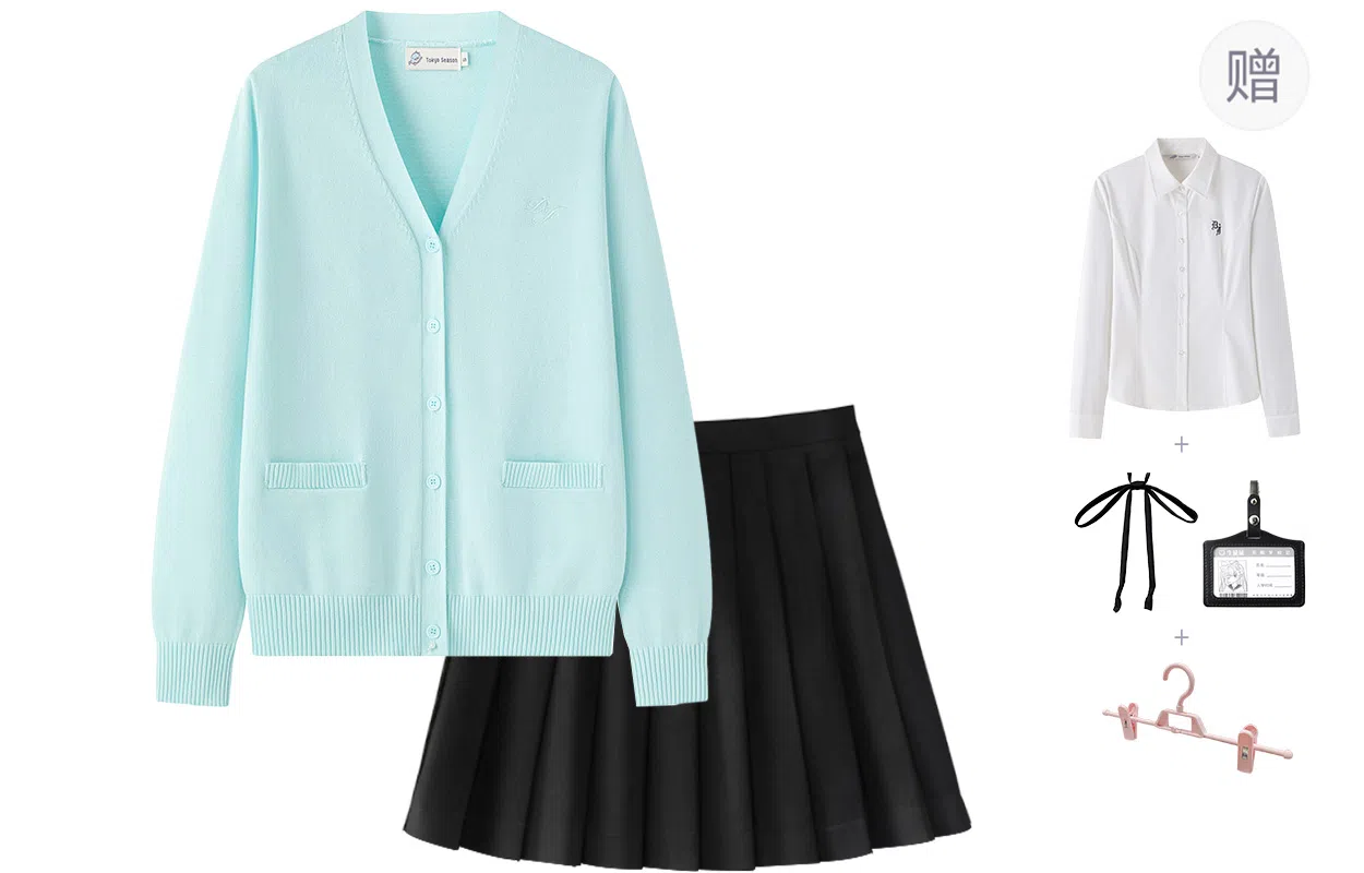 东鲸岁时记 学院风复古高级感显瘦舒适长袖针织衫格子百褶裙制服 女款