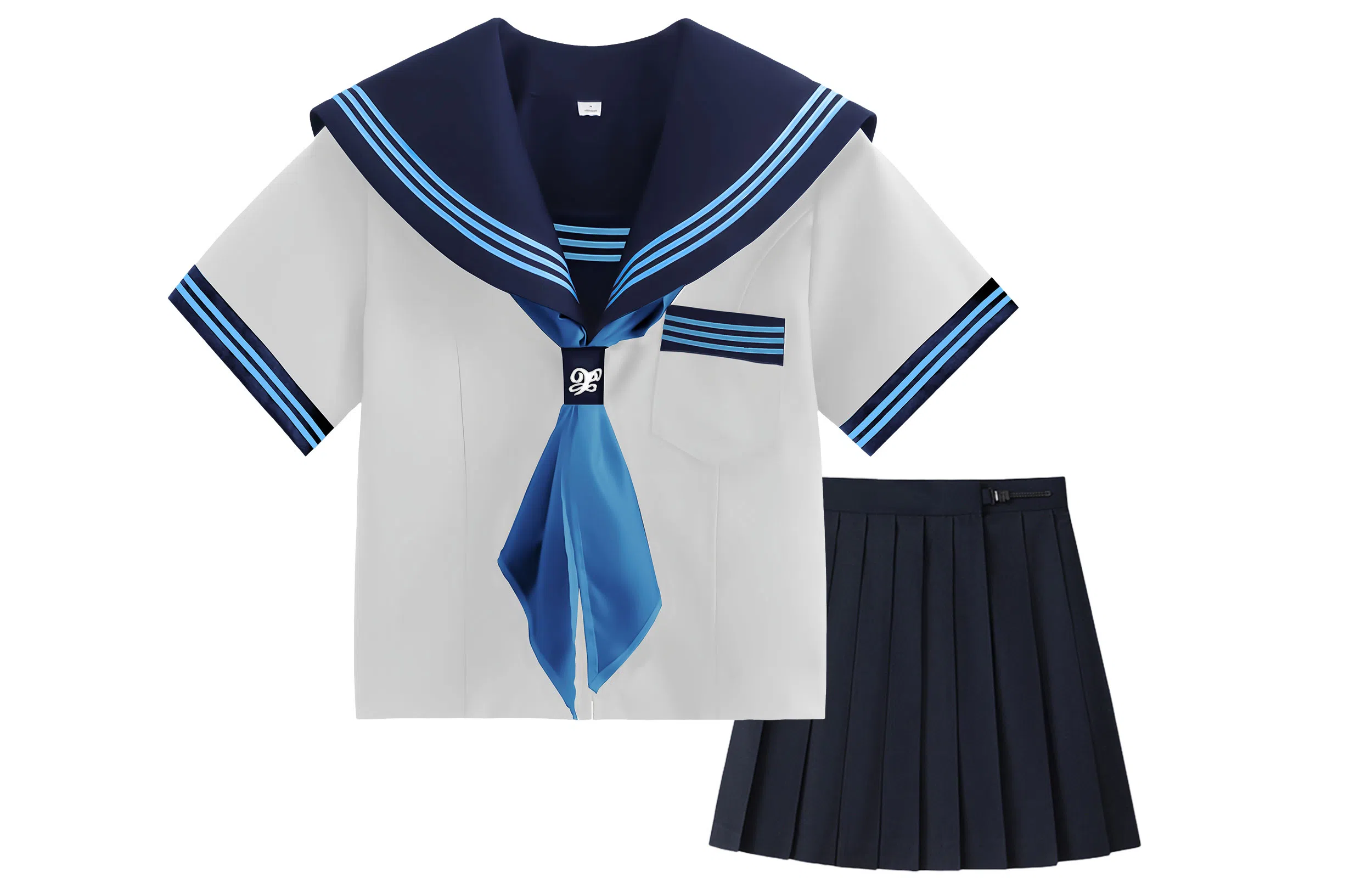桴生 学院风海军领水手服上衣搭配低腰半裙制服 女款