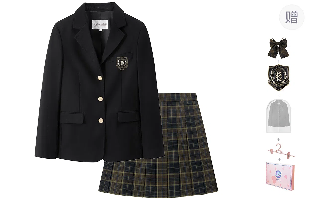 东鲸岁时记 学院风修身西服格子伯克利半身裙制服 女款