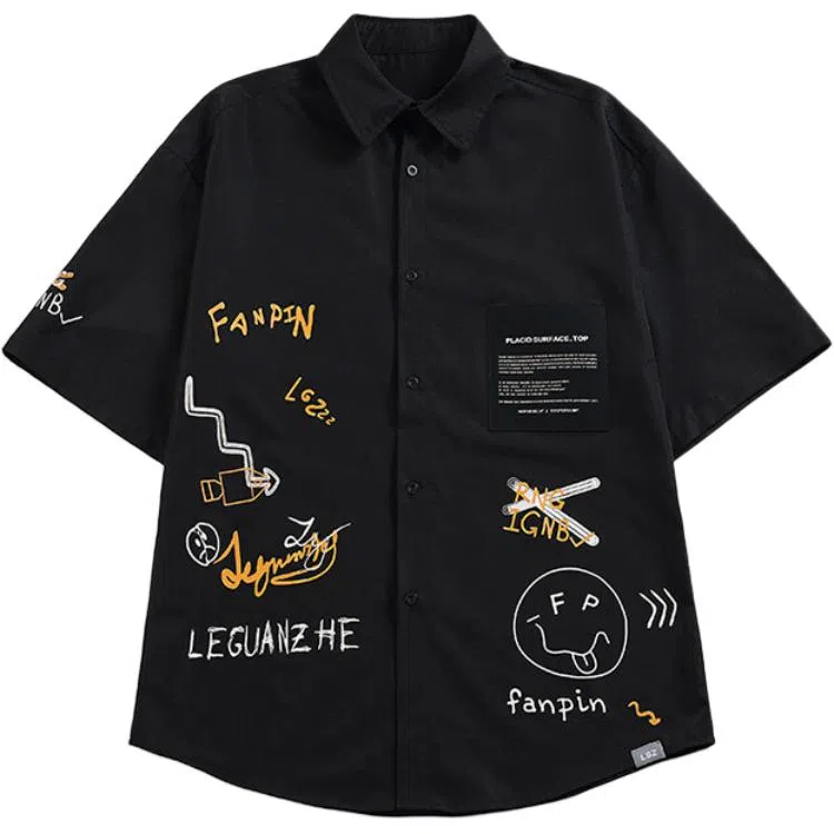 【dme】 美式复古时尚潮流潮牌舒适百搭短袖衬衫 男女同款