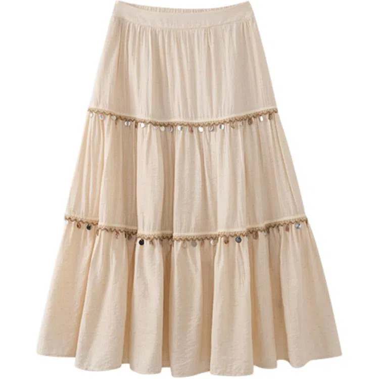 柳絮自制 简约百搭纯色休闲长裙 女款 波西杏