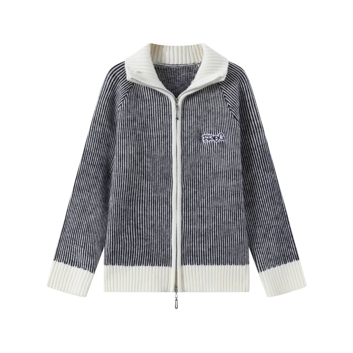 青蛙王子 时尚洋气立领插肩长袖毛衣 条黑色 中小童