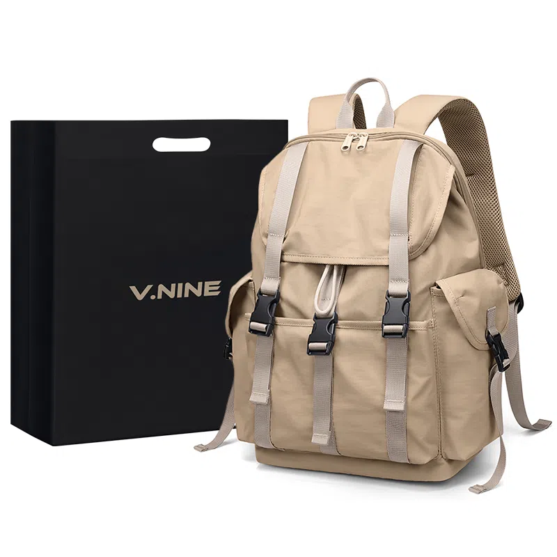 V.NINE Trendy Backpack Khaki Black