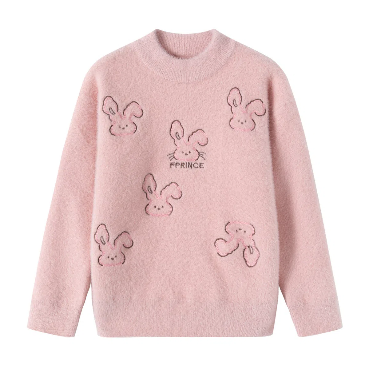 青蛙王子 时尚洋气可爱百搭卡通兔子字母印花长袖毛衣 粉红色 中小童