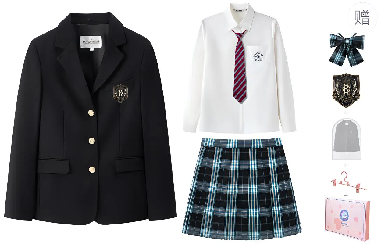 东鲸岁时记 收腰学院风修身西装舒适时尚长袖衬衫半身百褶气质裙子制服 女款