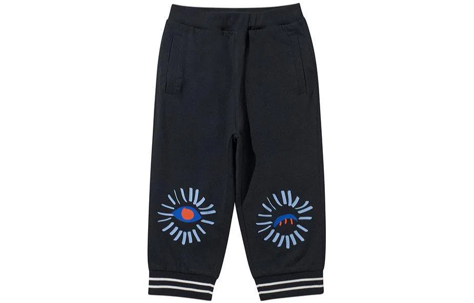 李宁儿童 童装 时尚生活系列 纯色中腰七分束脚针织运动裤 婴童 水墨黑