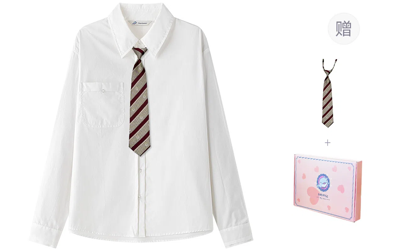东鲸岁时记 学院风高级感翻领短款气质上衣简约温柔风职场辣妹舒适通勤长袖衬衫制服 春秋季 女款 礼盒装 白色