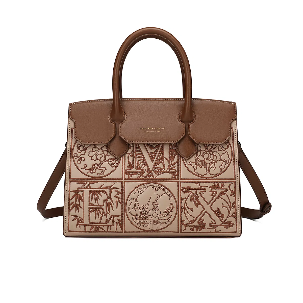 稻草人 高级感优雅国风刺绣妈妈包气质实用通勤 聚氨酯革 斜挎手提包 女款 多色