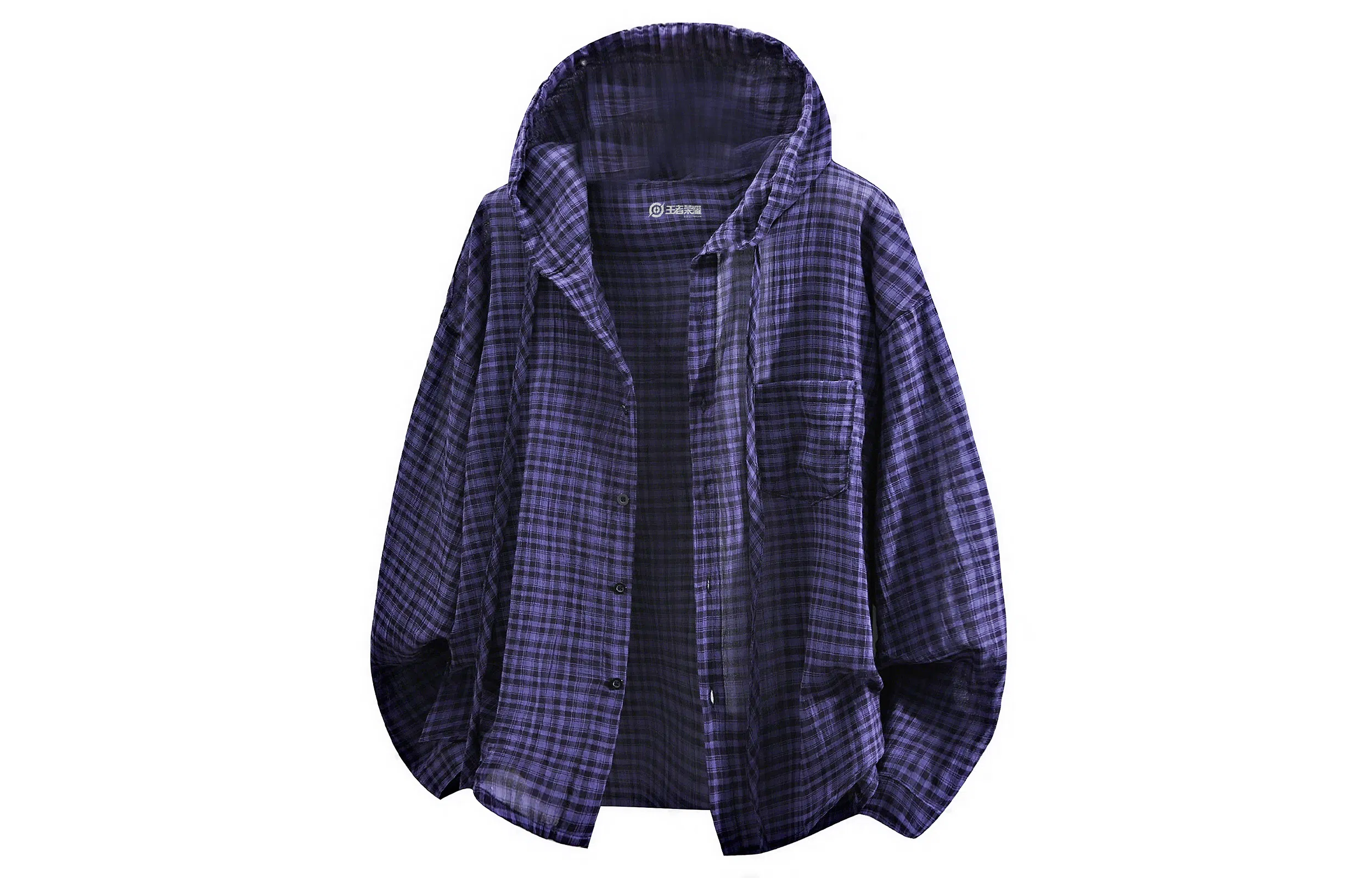 王者荣耀 经典格子宽松舒适肌理感褶皱轻薄防晒青春高颜值小清新无性别百搭潮流时尚夹克外套连帽长袖衬衫 男女同款