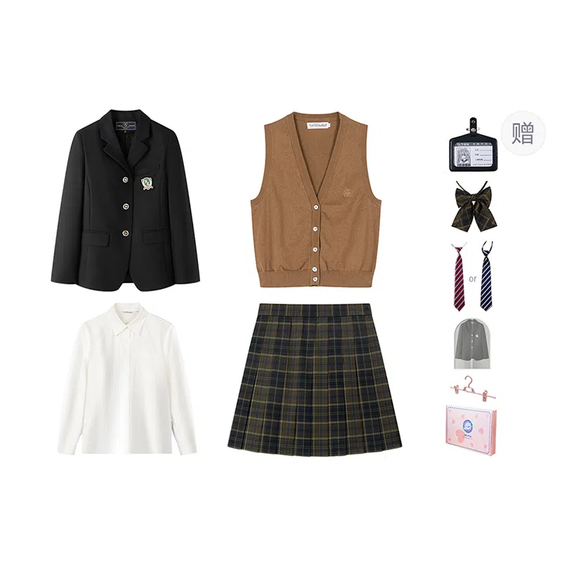 东鲸岁时记 学院风西装宽松氛围感时尚口袋长袖衬衫百褶裙套装制服 女款