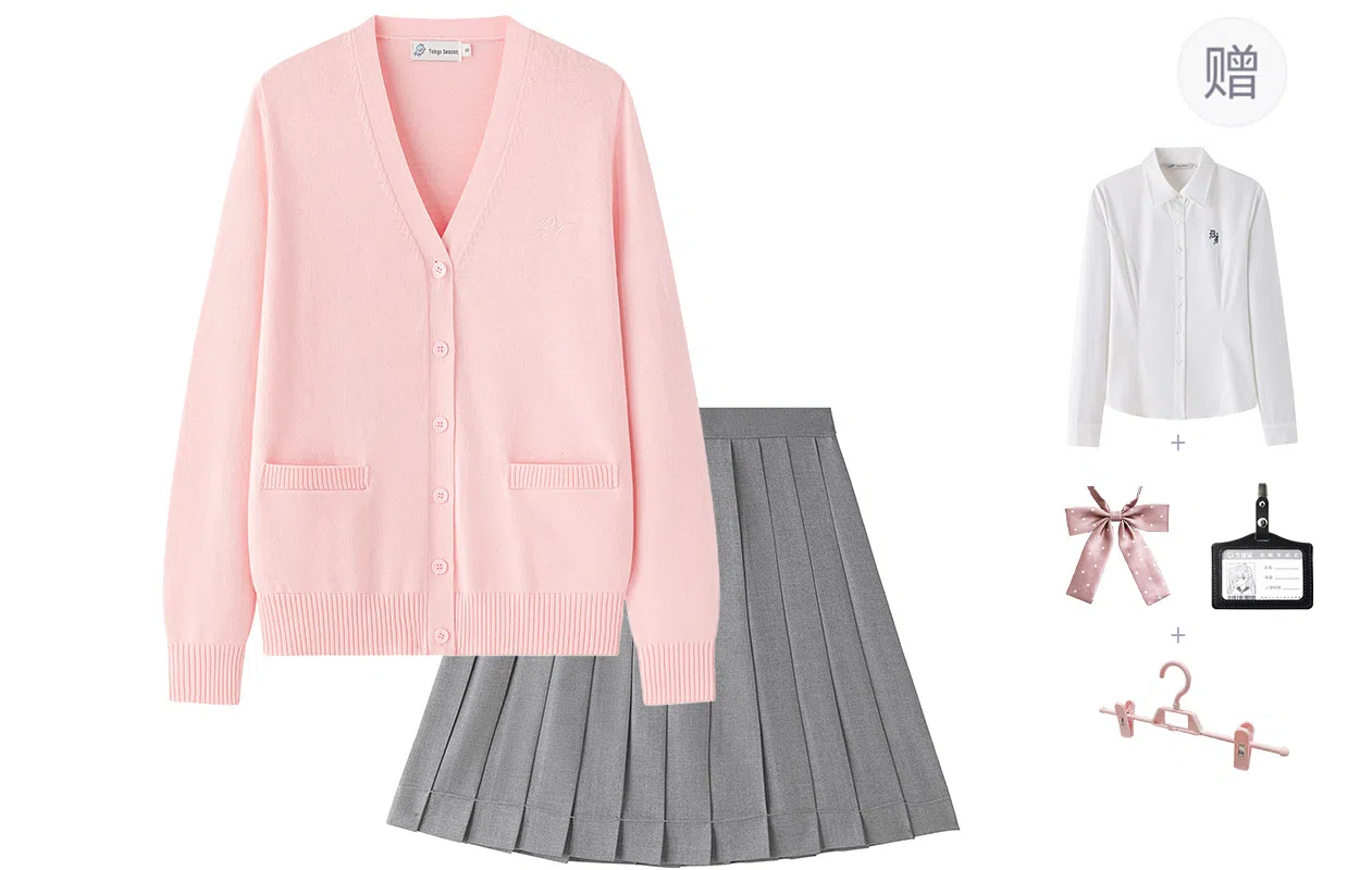 东鲸岁时记 温柔复古甜美温柔长袖针织衫格子百褶短裙制服 女款