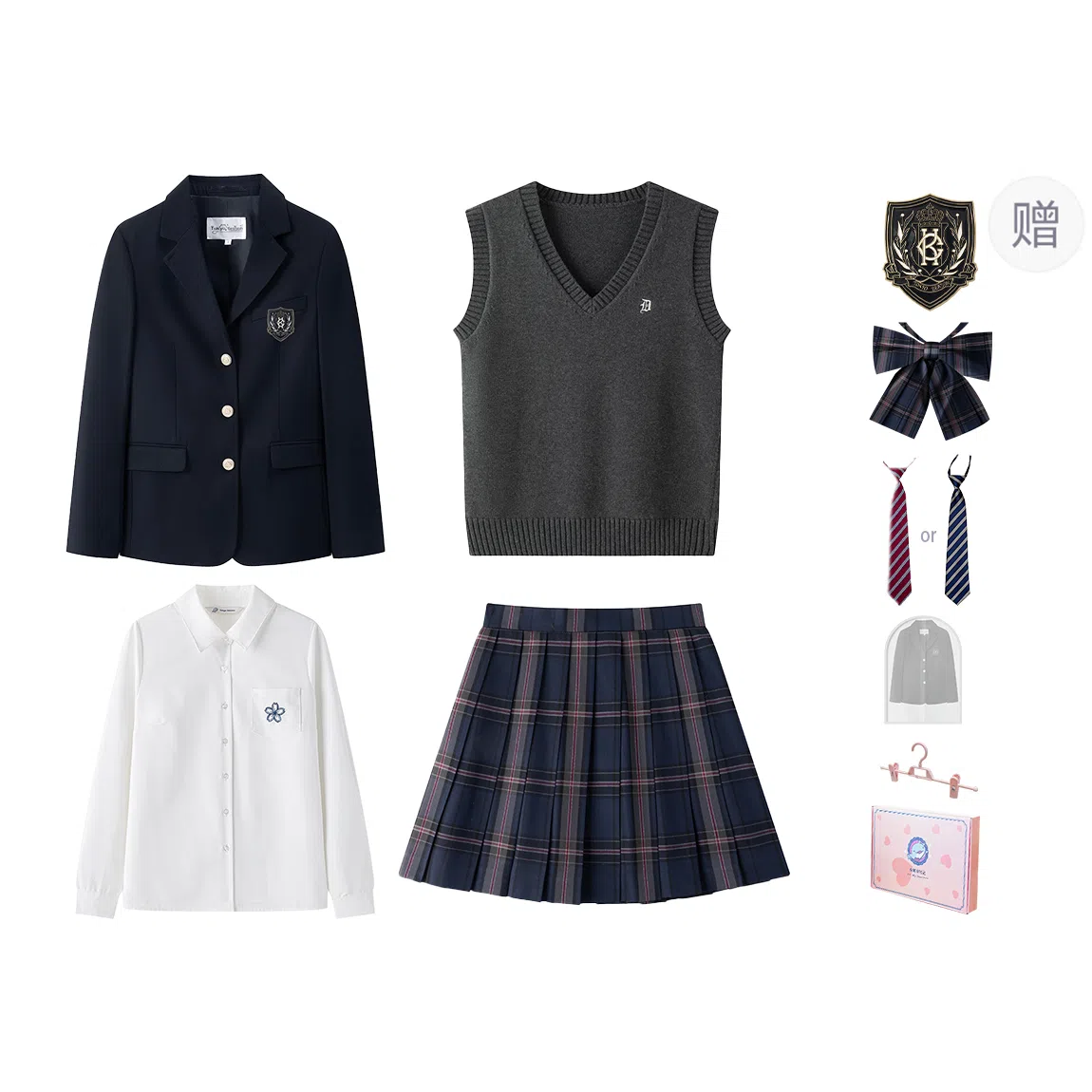 东鲸岁时记 学院风修身收腰开衫西装高智感针织背心穿搭纯色长袖衬衫格子百褶裙制服 女款