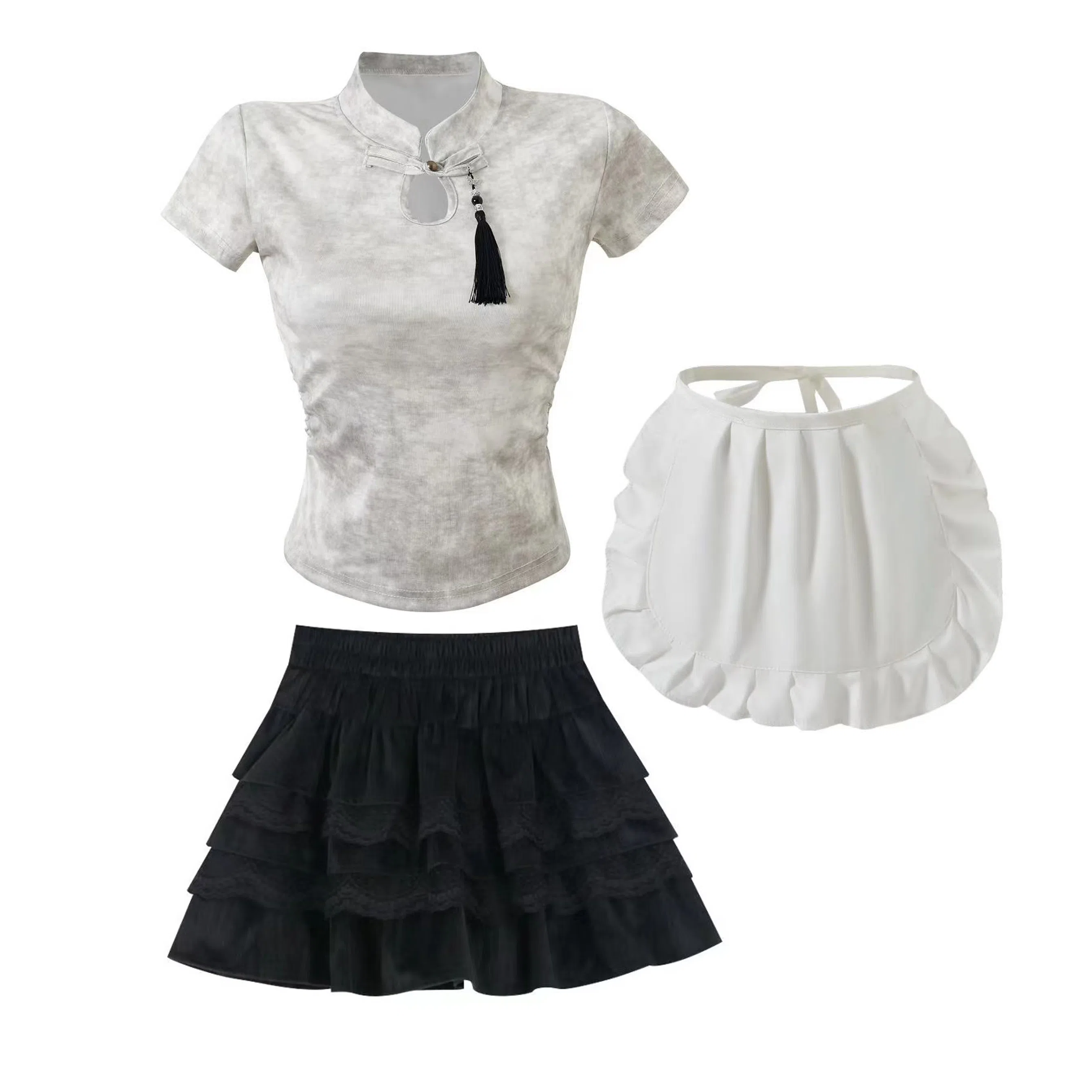 花山家的猫 新中式国风泼墨衬衫蛋糕裙套装制服 女款