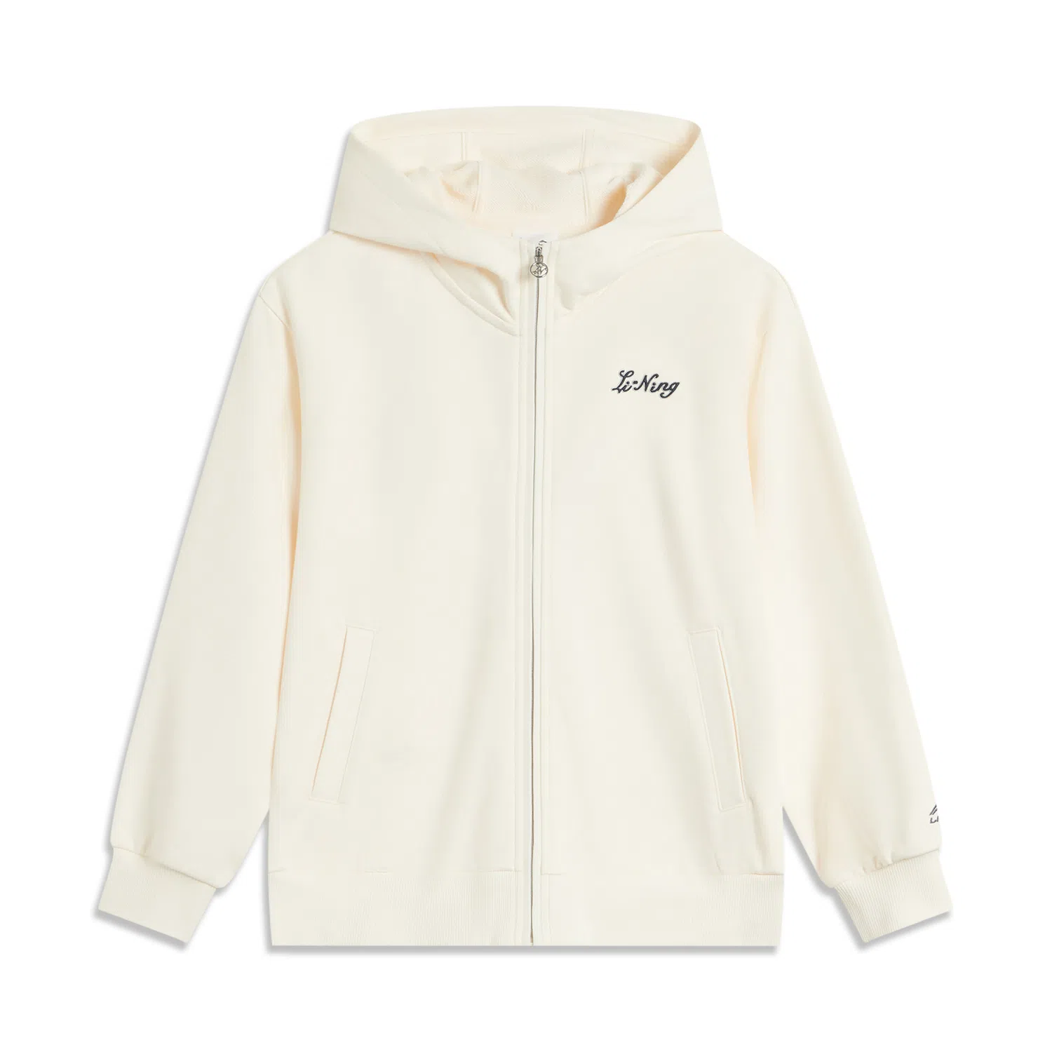 大童 李宁儿童 简约字母印花连帽拉链舒适百搭长袖卫衣 米白色