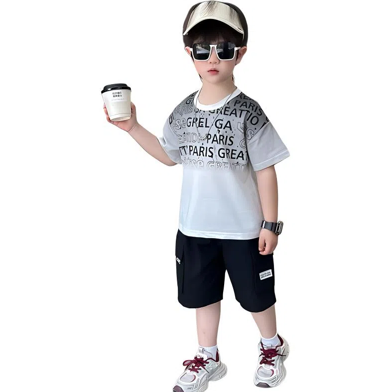 木木屋休闲运动套装 潮流时尚字母圆领亲肤舒适透气 中小童