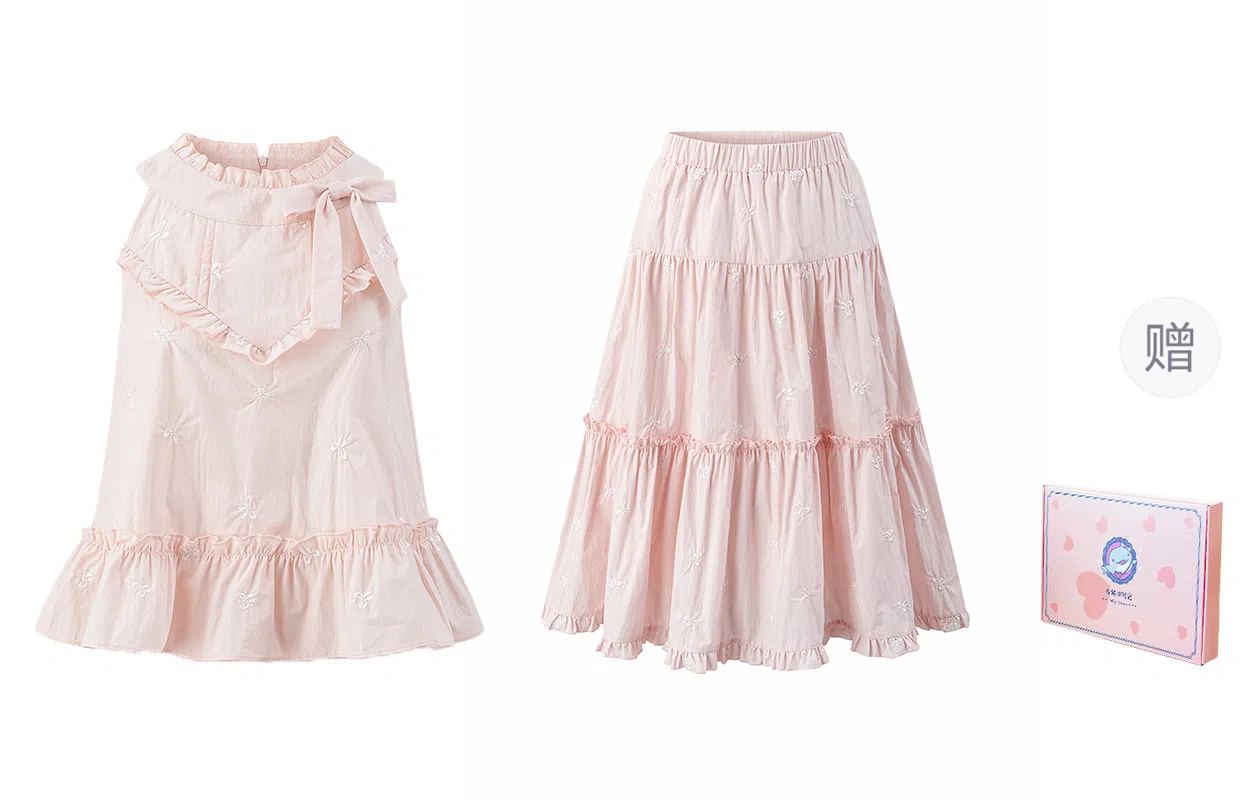 东鲸岁时记 法式气质海边度假风裙装套装 女款 礼盒装 莫奈花园粉色上衣+下裙（含内衬）